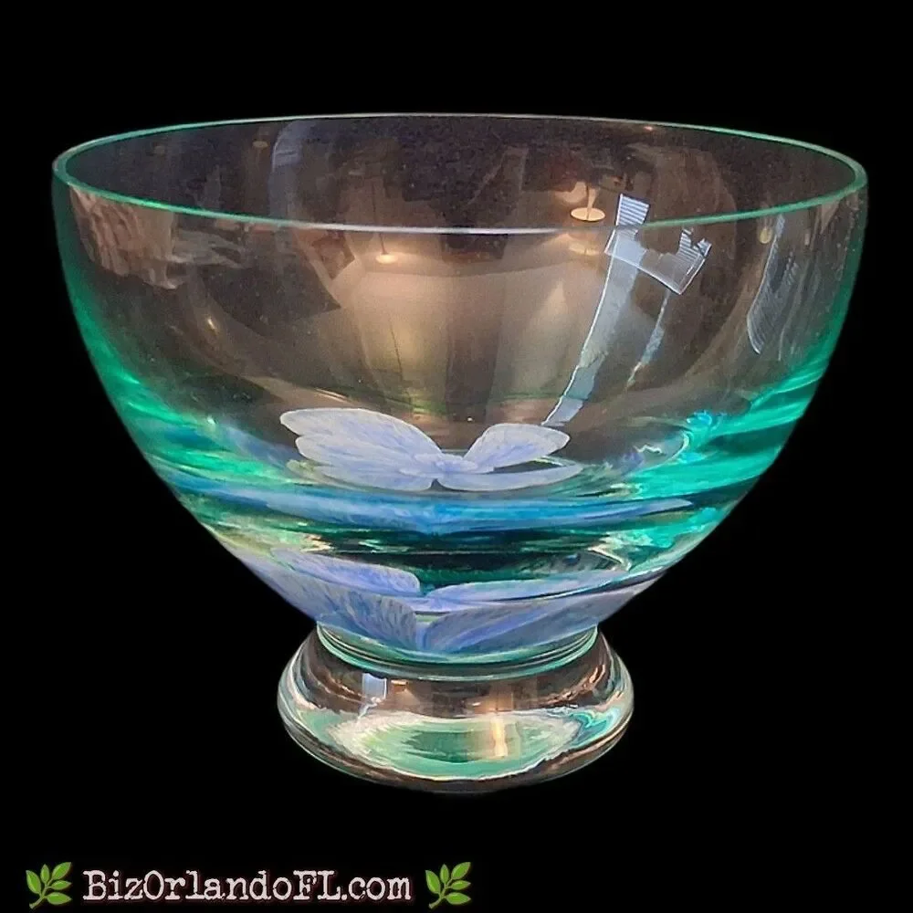 VINTAGE: Caithness Glass Tranquility Blue Flowers Art Glass Bowl Vase Scotland
